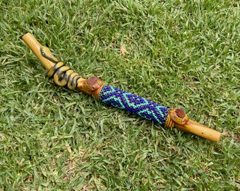 Beaded Wood Kuripe with Snake