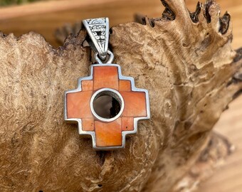 Reversible Orange Chakana Pendant with Inca Trilogy (Condor, Puma, Serpent)