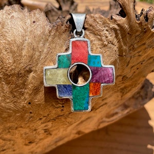 Reversible, 7 Chakra Colors, Chakana Silver Pendant