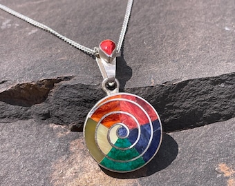 Silver Colorful Spiral Pachamama Pendant