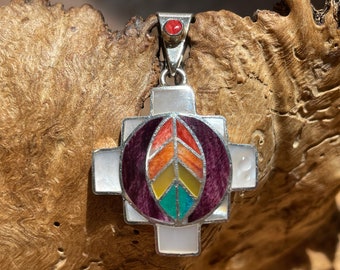 Pendentif Chakana En Argent Massif 900 Avec Turquoise - Croix Andine Péruvienne - Neuf