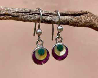 Silver, Purple, White and Green BOHO earrings