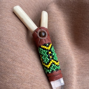 Handmade Beaded Bone Kuripe with Quartz