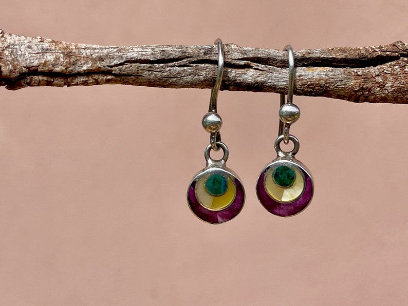 Boucles d'oreilles BOHO argentées, violettes, blanches et vertes image 9