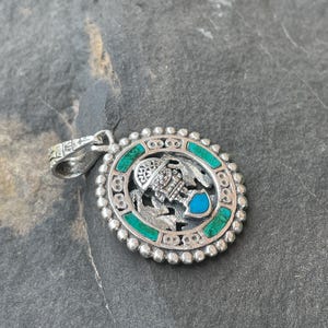 Reversible Tumi God Silver Pendant with Chrysocolla gem stone (950 silver)