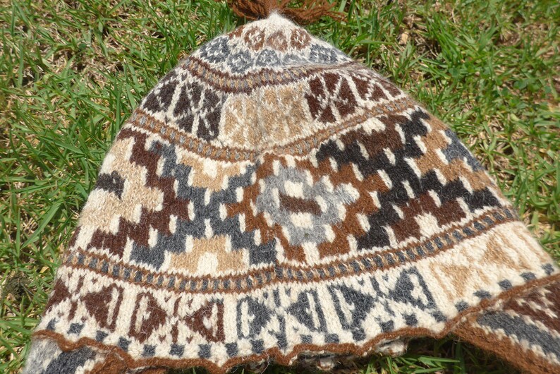 Earthy Alpaca Wool Winter Beanie with Chakana