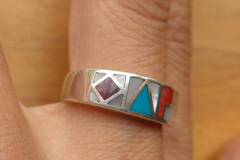 Silver Inka Symbols Ring Size US 8