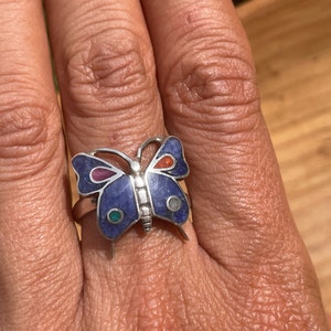 Adjustable Blue Butterfly - Silver Ring