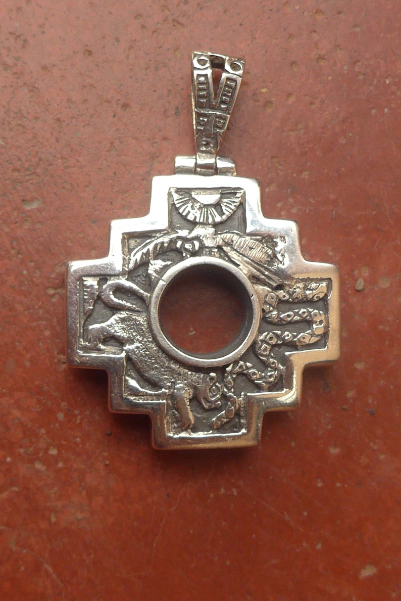 Big Reversible White Mother of Pearl Chakana Pendant with Inca History on the back