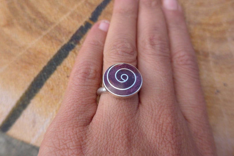 Purple Spondyllus Silver Pachamama Ring Adjustable