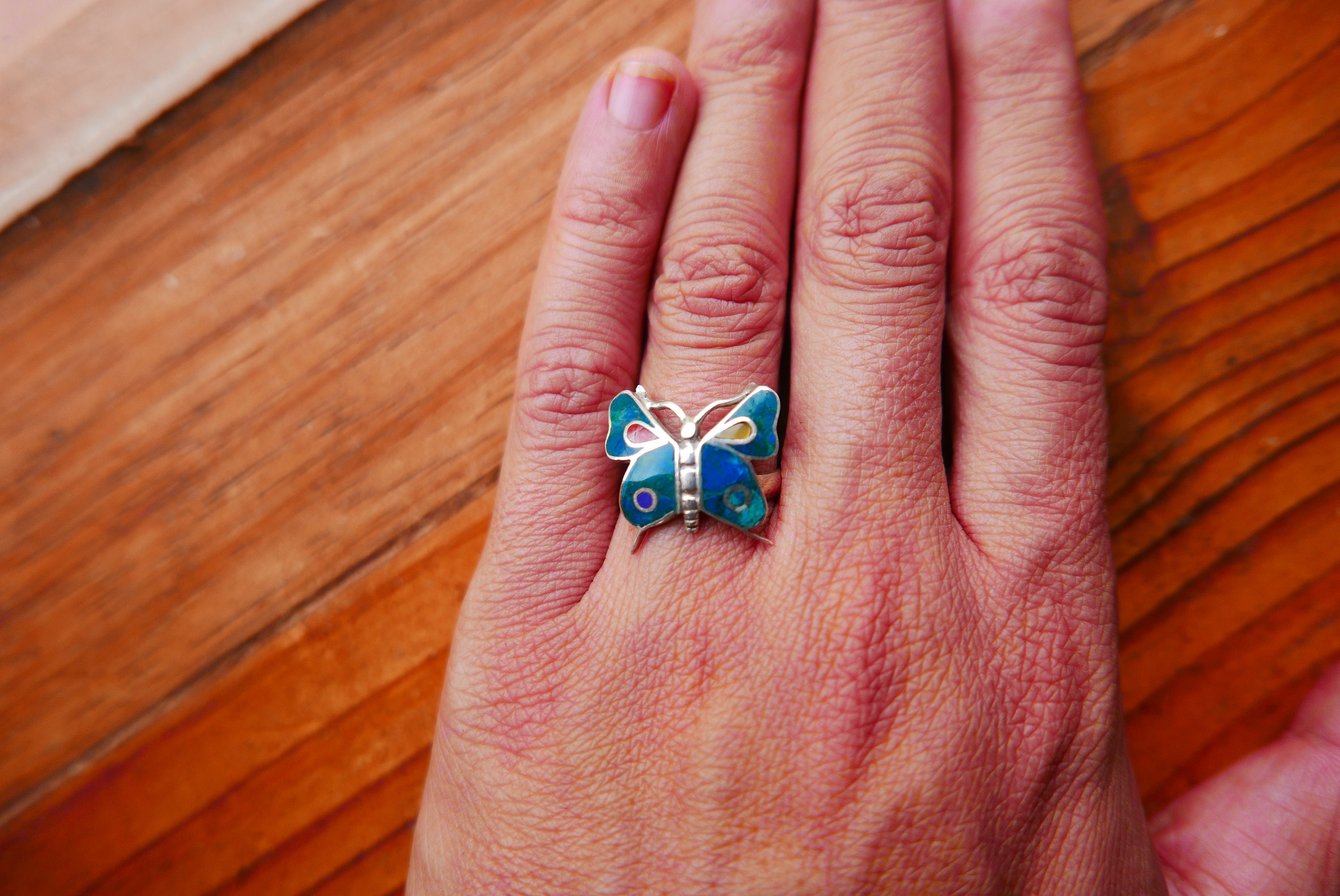 Adjustable Blue Butterfly Ring Etsy