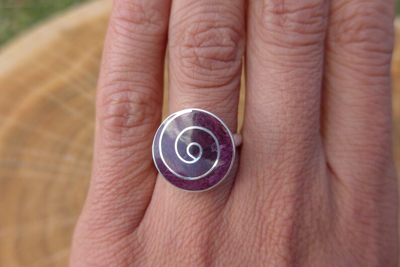 Purple Spondyllus Silver Pachamama Ring Adjustable