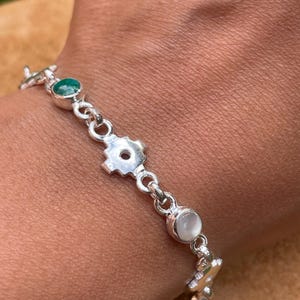 Colorful Chakana silver bracelet with chakra stones