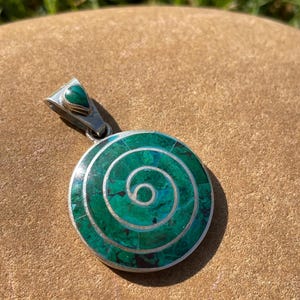 Silver Spiral Pachamama Pendant with Chrysocolla stone