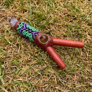 Wood Kuripe  with Shipibo Beaded design