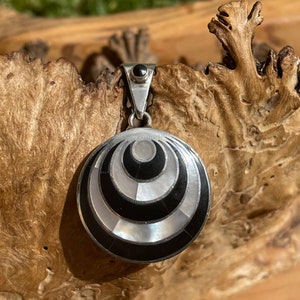 Black and White, Spiral Pachamama Pendant - 950 Silver