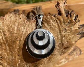 Black and White, Spiral Pachamama Pendant - 950 Silver