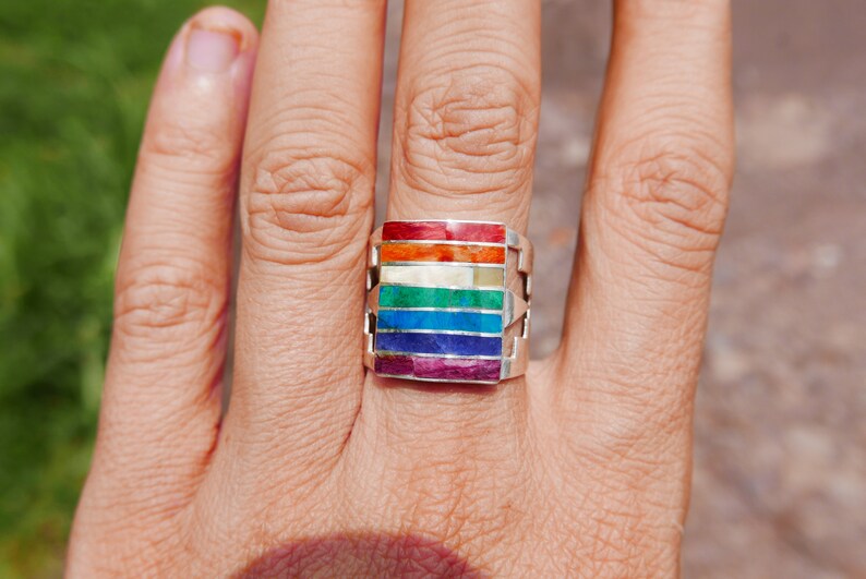 Big Chakra Stones Silver Ring