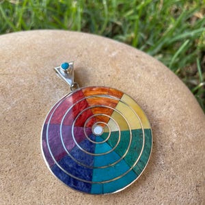 Silver Colorful Spiral Pachamama Pendant