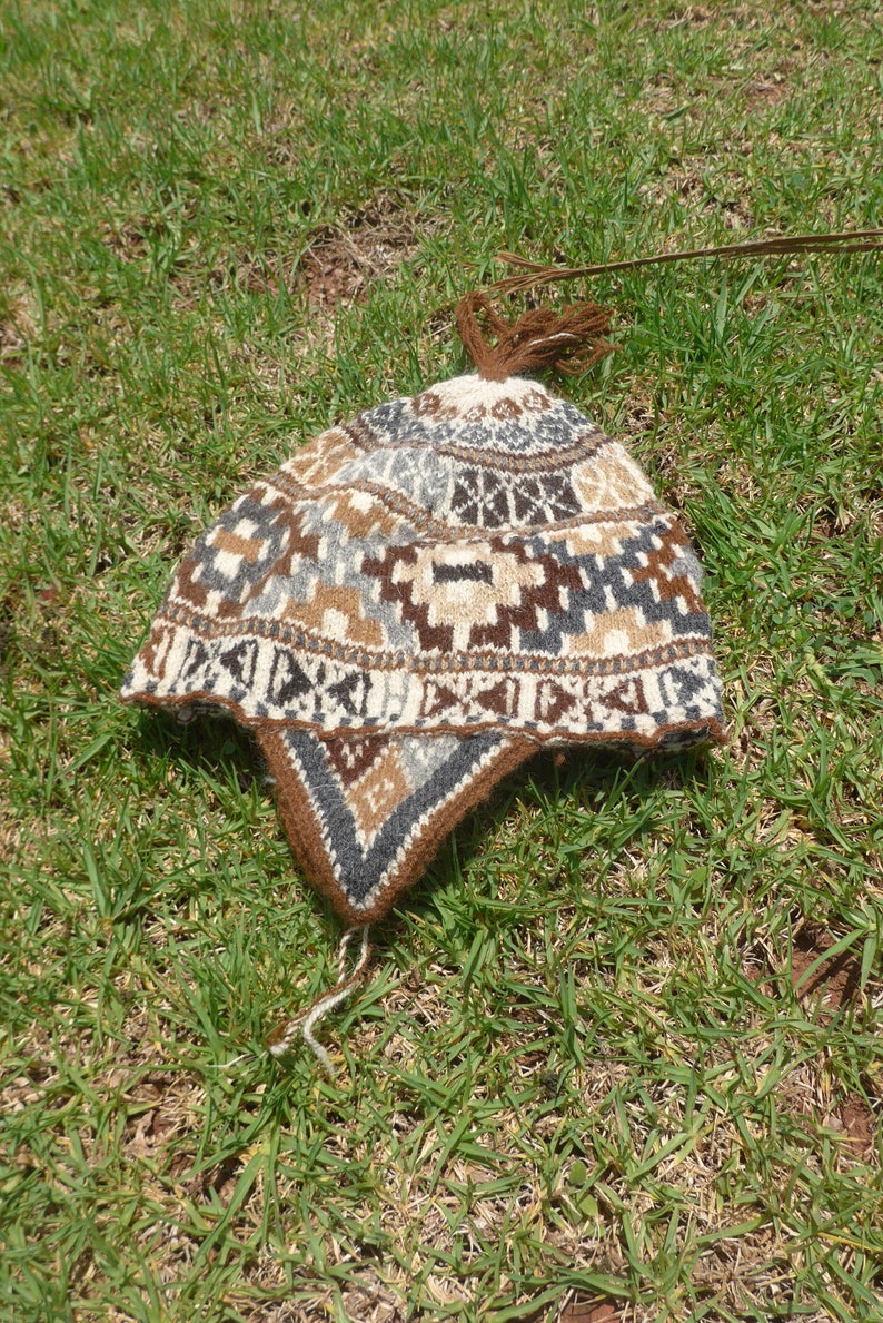 Earthy Alpaca Wool Winter Beanie with Chakana