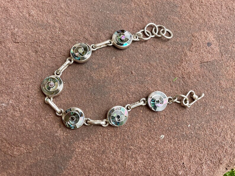 Silver Spiral Bracelet with Abalone image 2