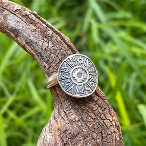 Adjustable Silver Chakana and Inca Calendar Ring