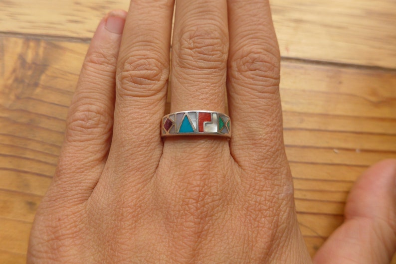 Silver Inka Symbols Ring Size US 8