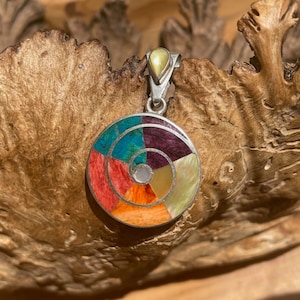 Colorful Spiral Silver Pachamama Pendant