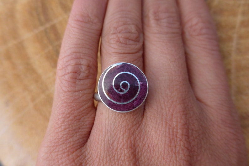 Purple Spondyllus Silver Pachamama Ring Adjustable