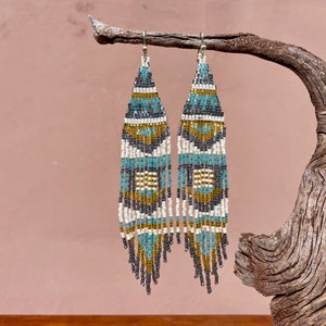 Blue Sead Bead Earrings- with Miyuki Delica beads and Sterling Silver Hook