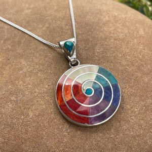 Silver Colorful Spiral Pachamama Pendant