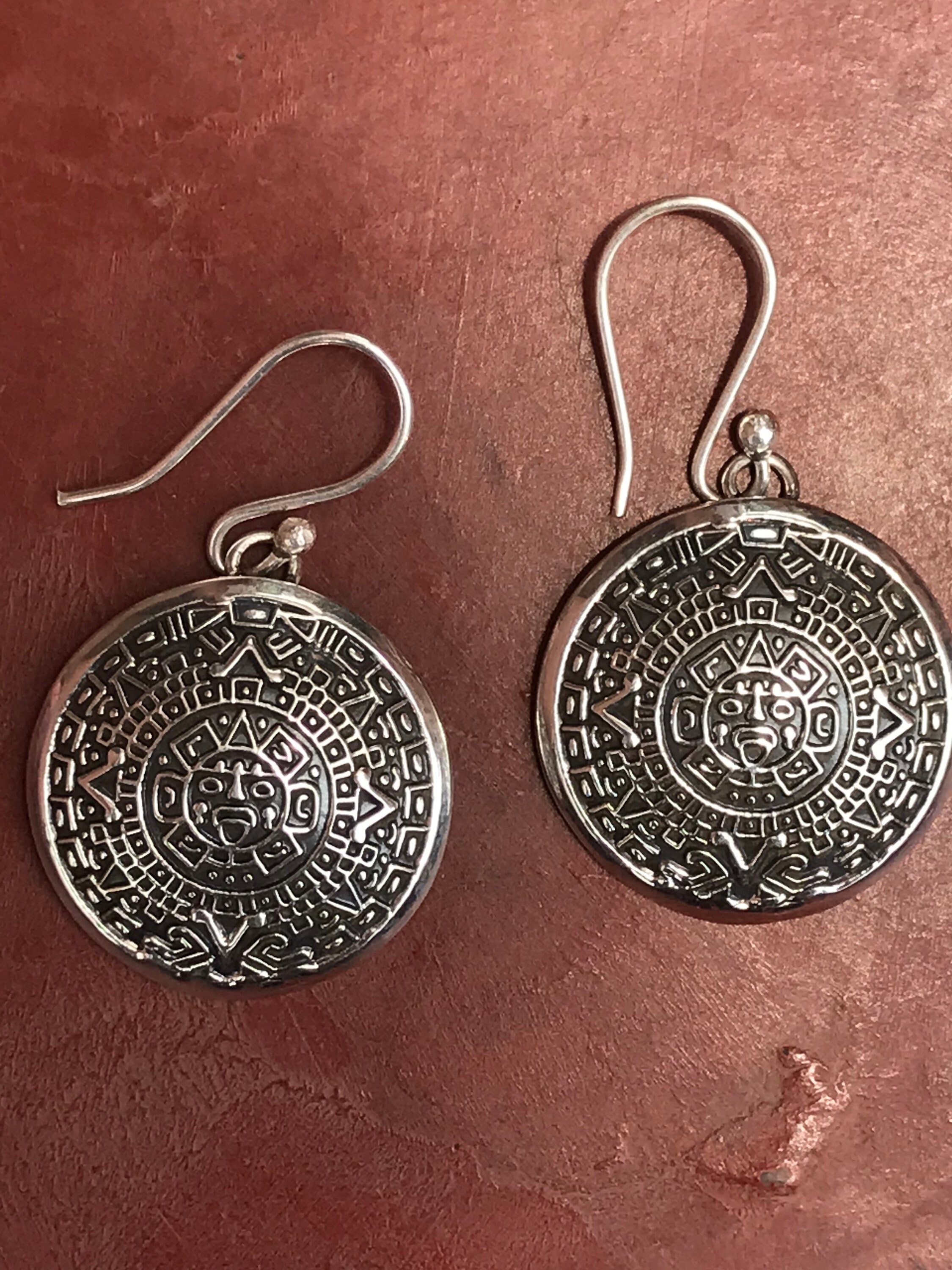 Aztec calendar earrings sale