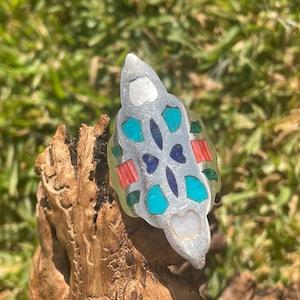 Size - US 7 - Unique  Silver Ring with Colorful Gemstones