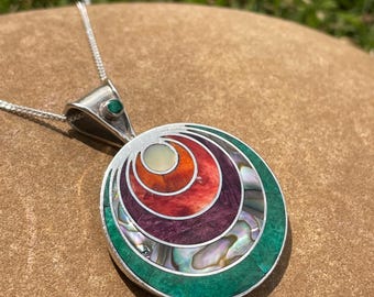 Silver Colorful Spiral Pachamama Pendant
