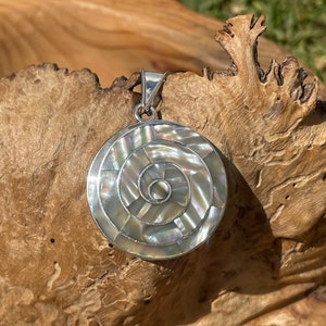 Big Abalone Spiral Pachamama Silver Pendant