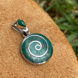 Silver & Chrysocolla Spiral Pachamama Pendant