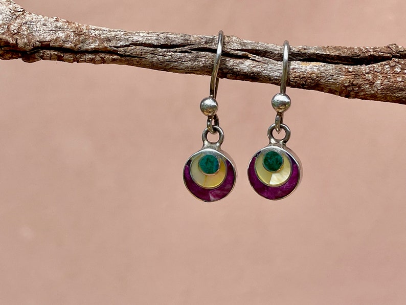 Boucles d'oreilles BOHO argentées, violettes, blanches et vertes image 8