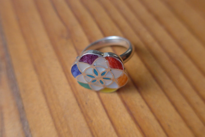 Purple Spondyllus Silver Pachamama Ring Adjustable