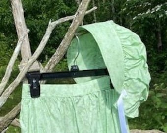 Bonnet and Apron - Green on Light Green Print - Adult