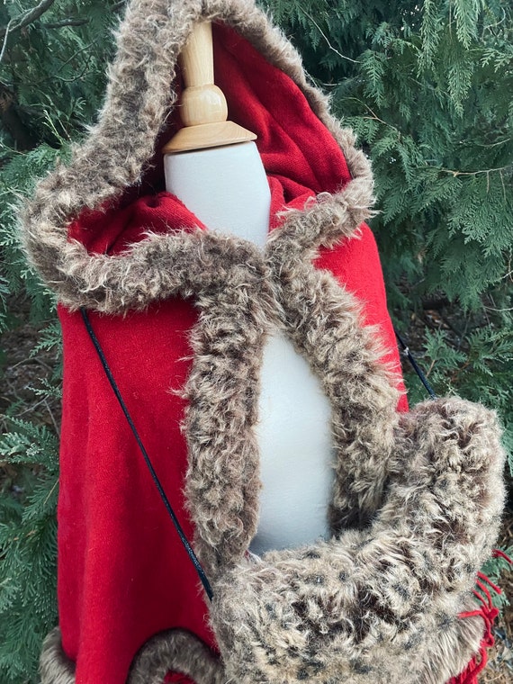 Vintage Little Red Riding Hood Cape & Faux Fur Muf