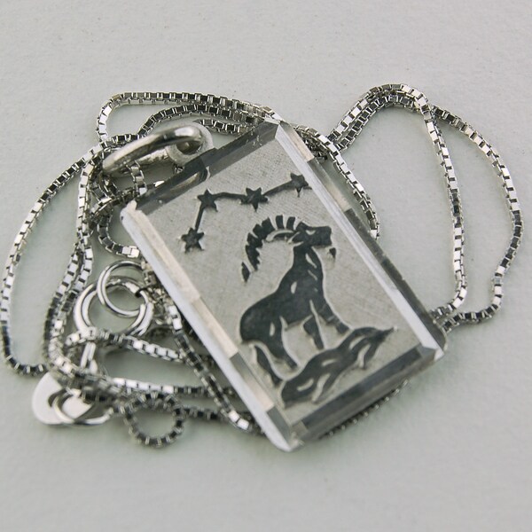 Capricorn Astrological Pendant - Silver Necklace Pendant - Star Sign - French Vintage - Zodiac Sign