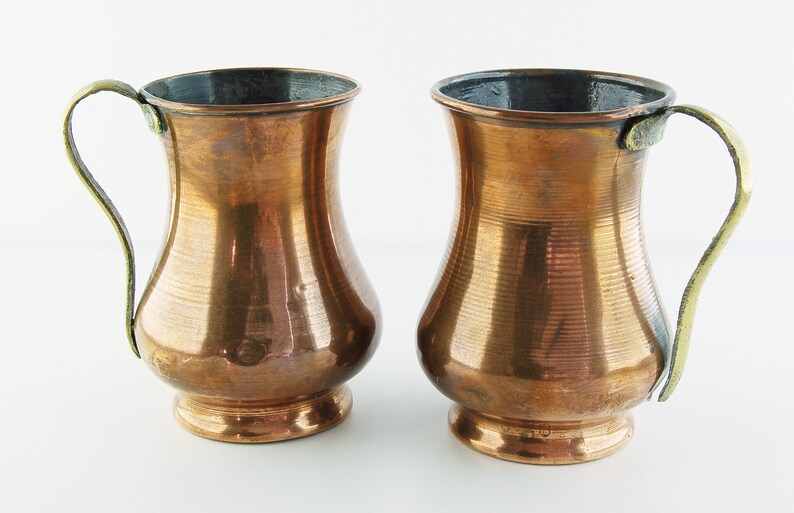 2 Copper Tankards Brass Handles Antique Tankards image 1