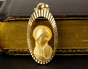 Virgin Mary Medallion - Gold Plated - Mid Century Modern Style - Our Lady Medal - New Old Stock