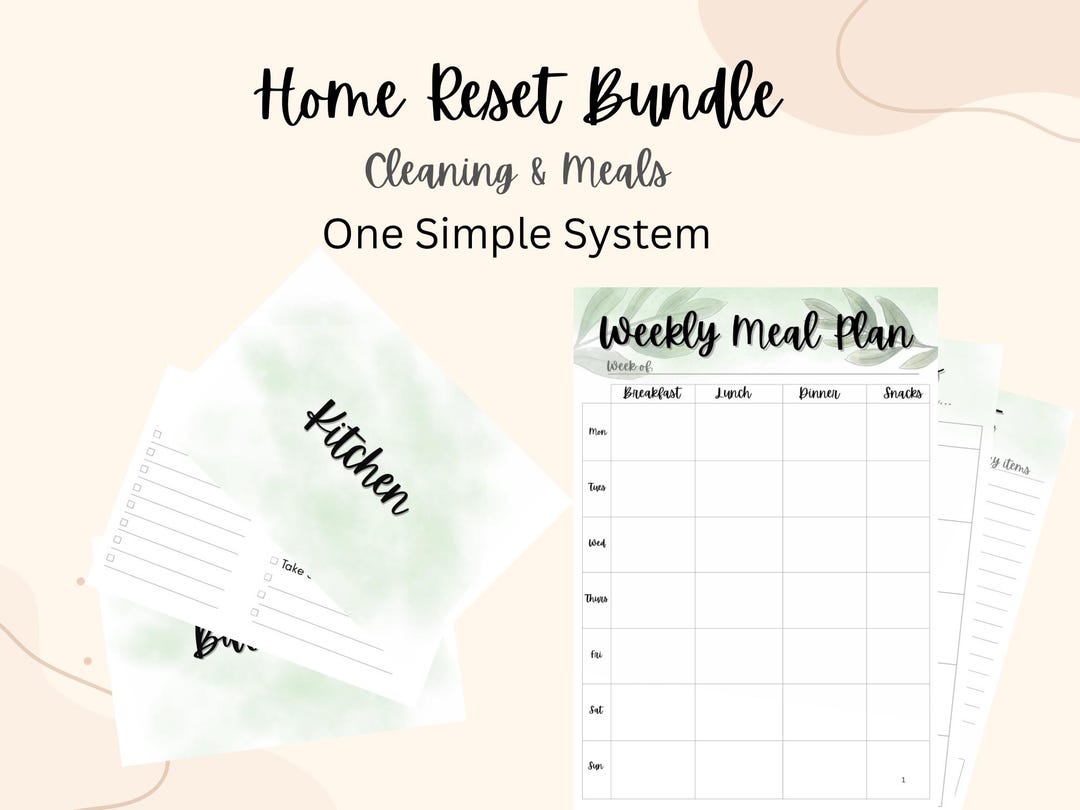 Home Reset Planner Bundle | Cleaning Routine Cards, Weekly Meal Plan ...