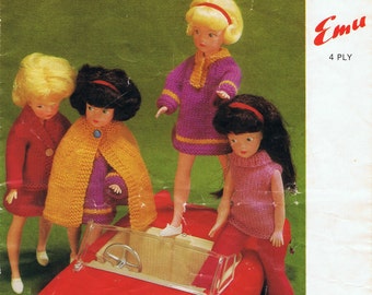 Vintage Puppenkleidung Strickmuster -Für Barbie - Sindy - 10 bis 12 Zoll Puppe - Sammlung von Outfits