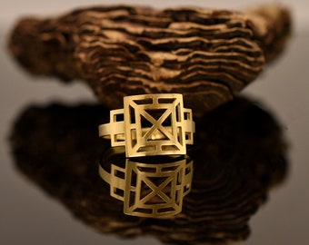 Solid Gold Ring,Geometric,k14,Gold Ring,Handmade,Liappis,Greek ring