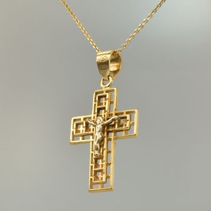 Herrenkreuz, Halskette massiv 9k, 14k, Goldanhänger, Goldkreuz taufen, Minimalgold, Kreuz Christian, Liappis,