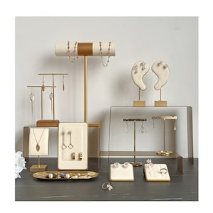 Beige Microfiber Jewelry Display Stands: Vintage Style Organizer Set (14 Pieces)