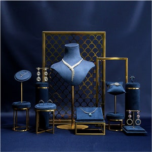 Blue Microfiber Metal Base Jewelry Display Set Jewelry Stand - Etsy