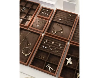 Brown Velvet Jewelry Organizer Tray: PU Leather Display, #413